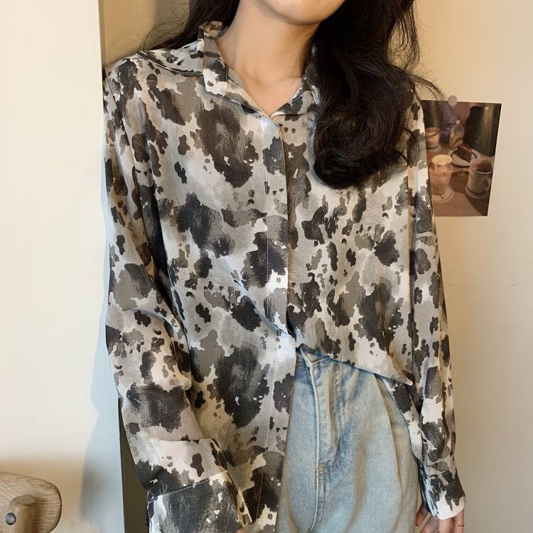 シャツ スプリングスタンダードスタイルルーズトップス ロング レトロ 春物 1号婦人12084568066