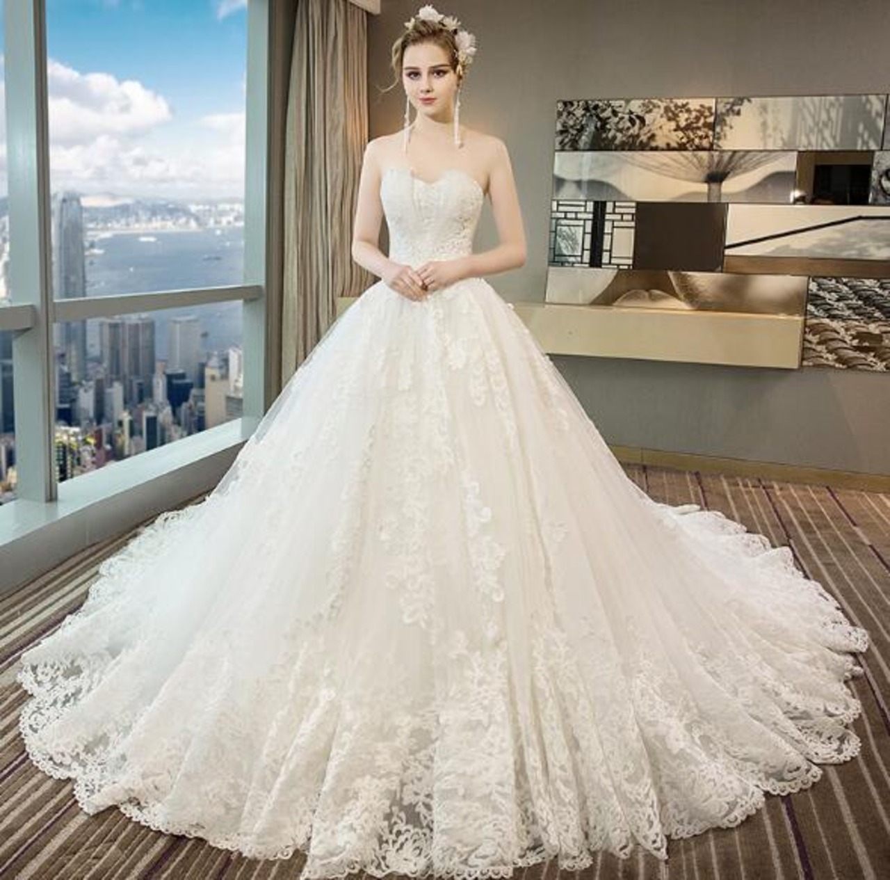 高品質！ウエディングドレス ホワイト ソフトチュール ベアトップ  