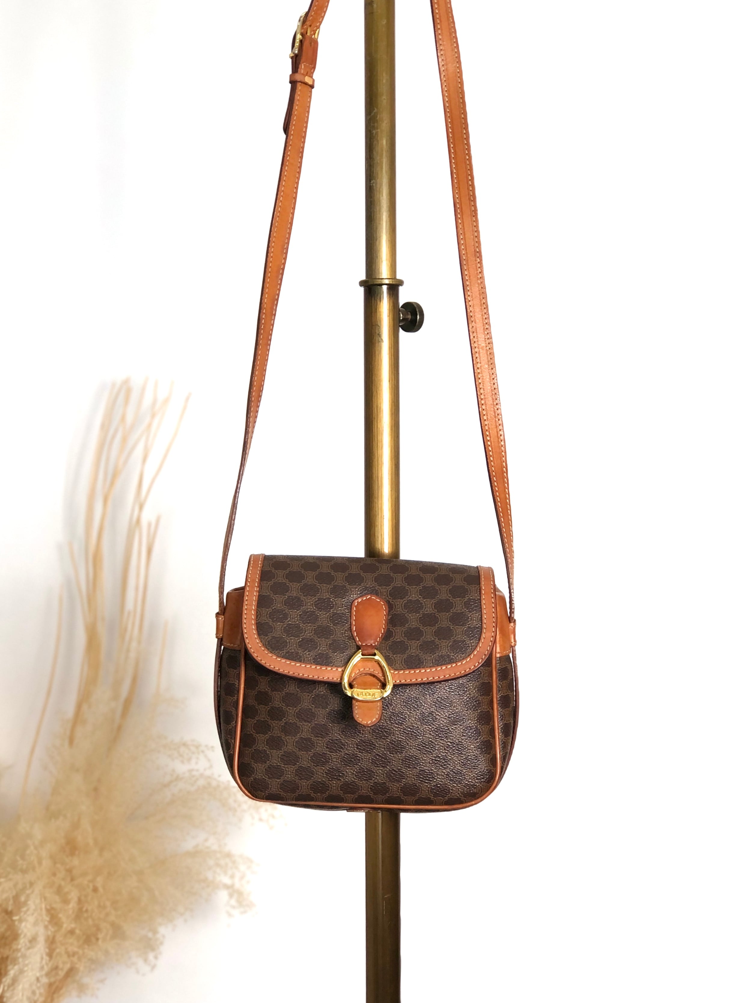 CELINE セリーヌ マカダム ショルダーバッグ ブラウン ホースビット PVCレザー vintage ヴィンテージ オールド gxsmiz