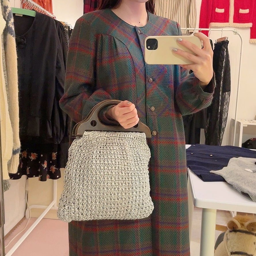 silver lame knit hand bag