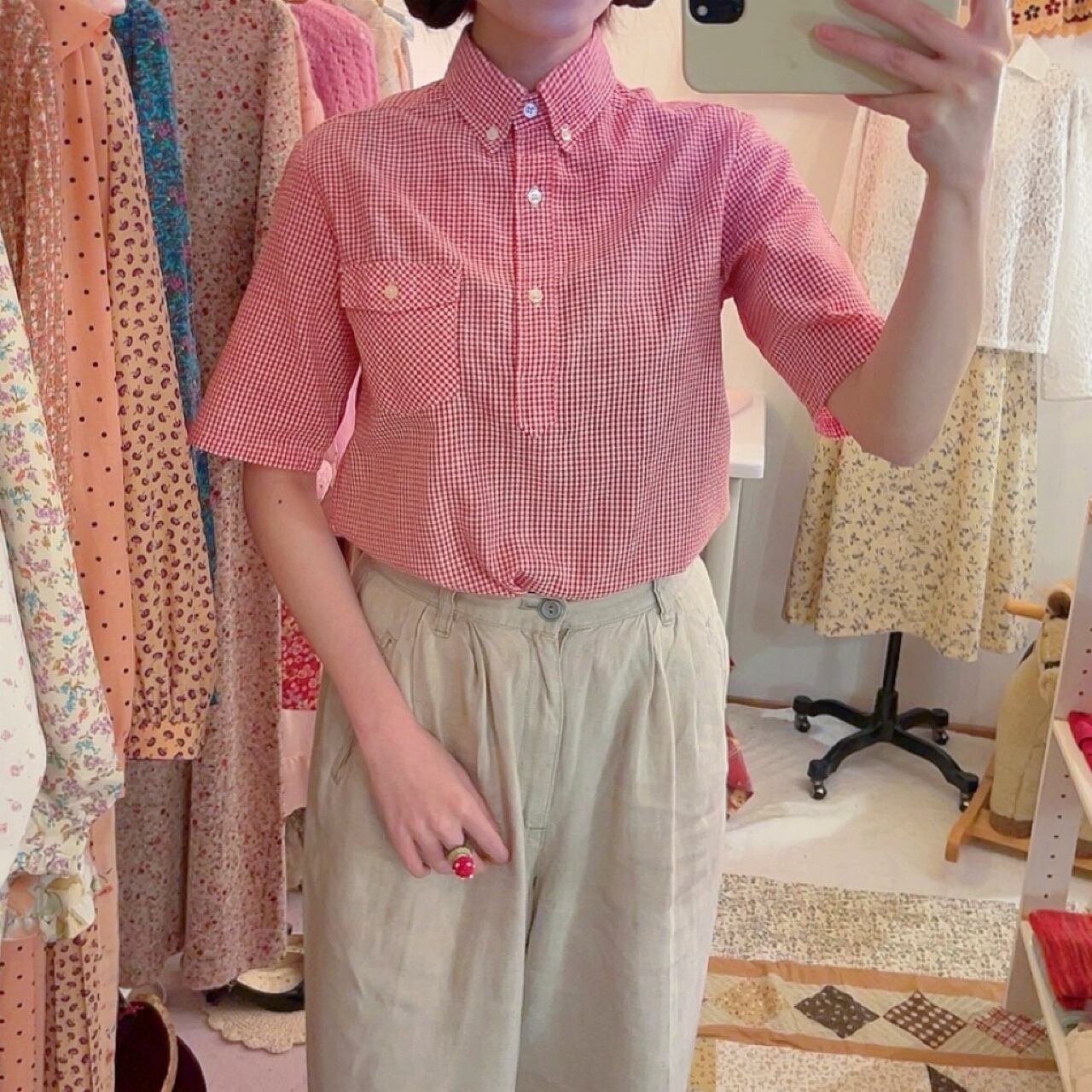 red gingham check shirt