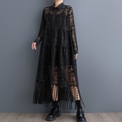総レース フリンジ シャツワンピース  30036