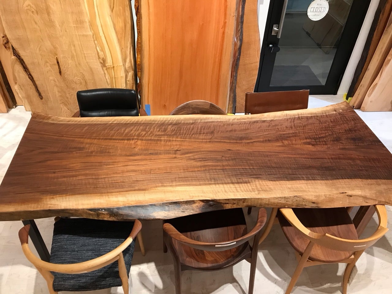 全面縮杢】ウォールナット_2245×870-760-1020×50_横浜元町店_テーブル