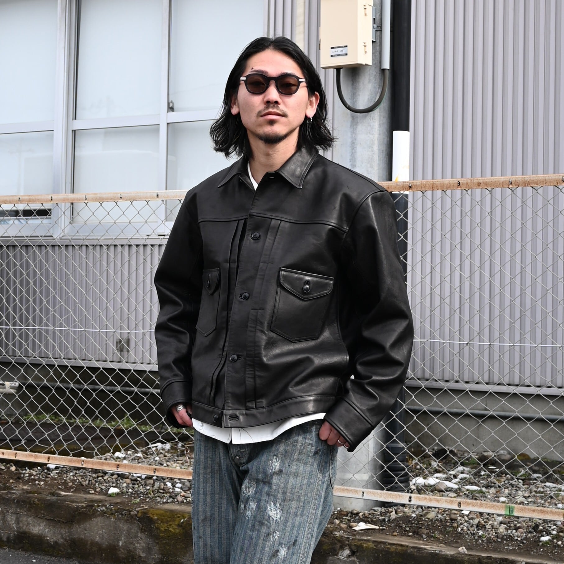 OLDJOEホースレザージージャン ジャケット40L新品 ブラックオールドジョー OLD JOE(オールドジョー)Gジャンタイプレザージャケットコーディネート
