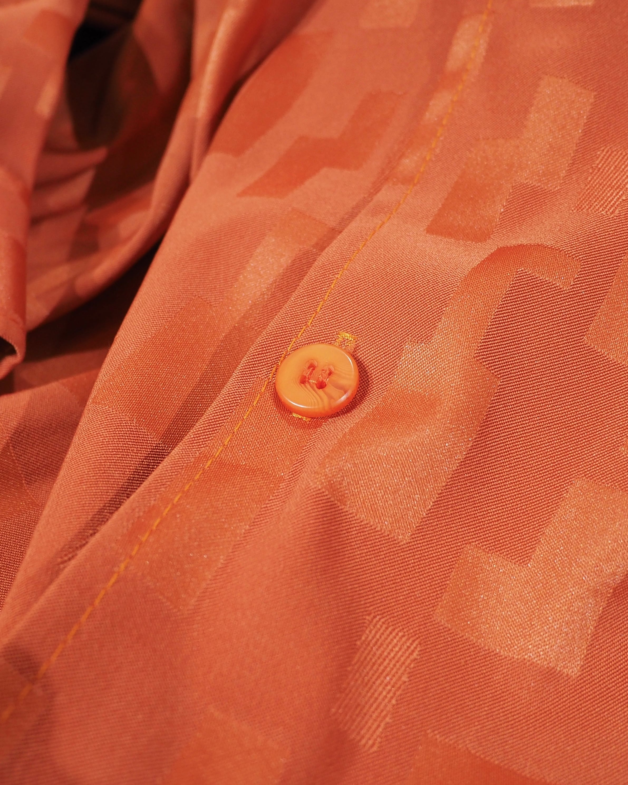 1990s " Made in USA ‐ Smash " Vivid Orange × Block Pattern Vintage Loose Open Collar Shirt