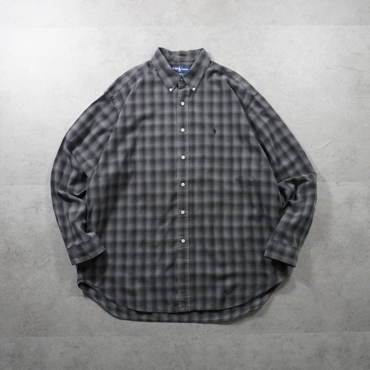 90s Ralph Lauren SILK COTTON shadow plaid shirt "BLAKE" XL 古着 - 1