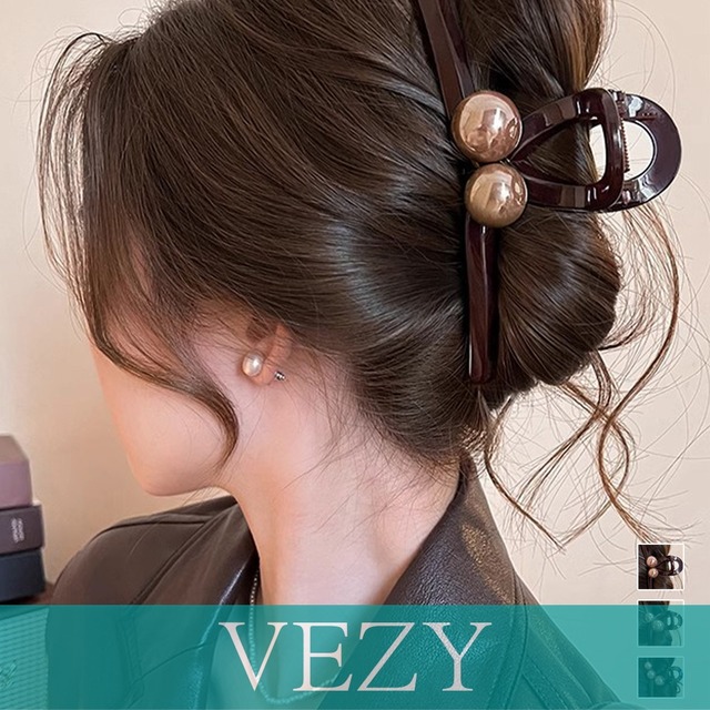 大粒パール付き大きめバンスクリップ髪留め まとめ髪バレッタ 上品大人かわいいヘアクリップ 韓国風クリップ ハーフアップ対応 毛量多い方 おしゃれ ヘアアクセサリー ヘアアクセサリー  VEZY ベジー  ItemNo.【24099410】
