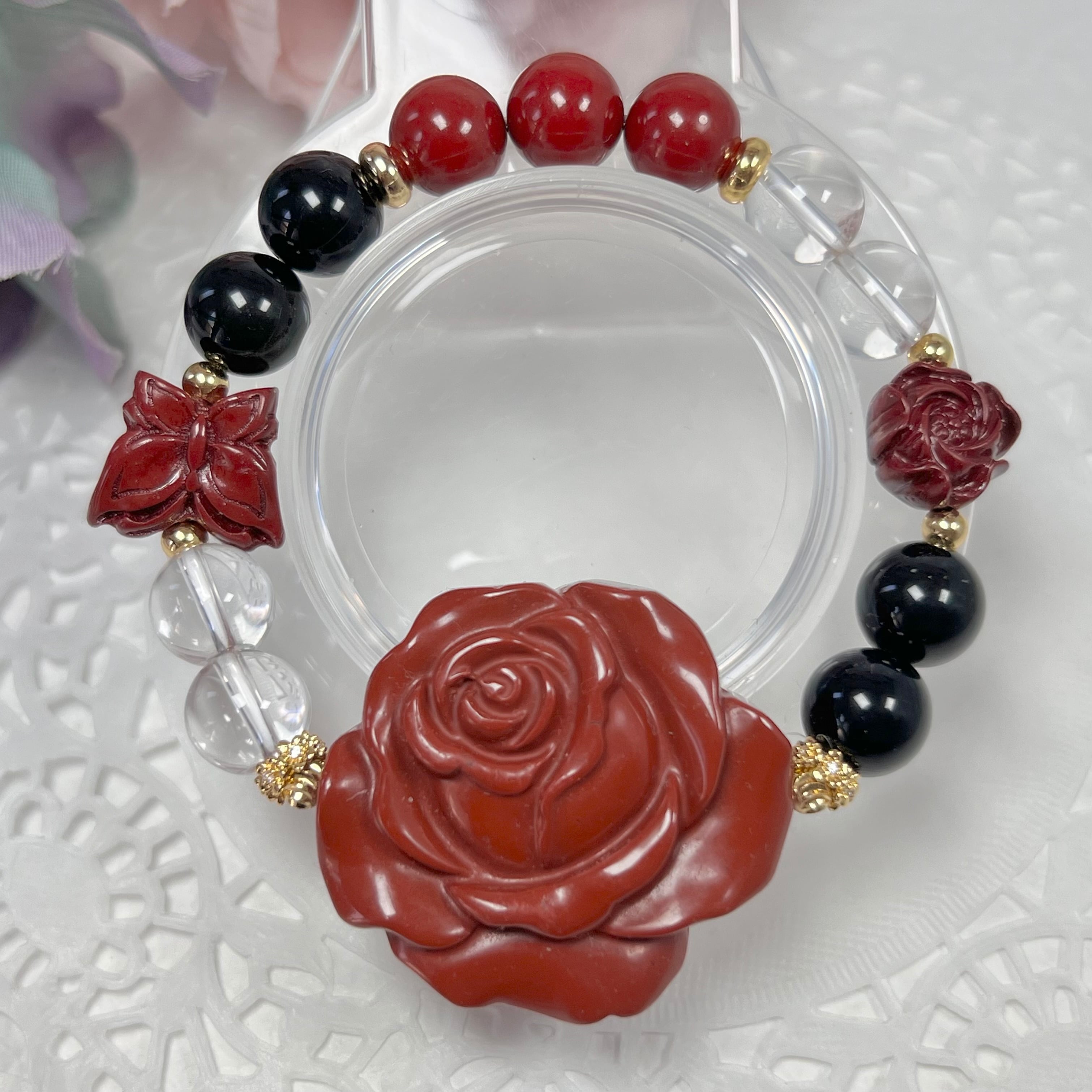 【赤瑪瑙 バラ ブレスレット】❤︎送料無料❤︎天然石 パワーストーン
