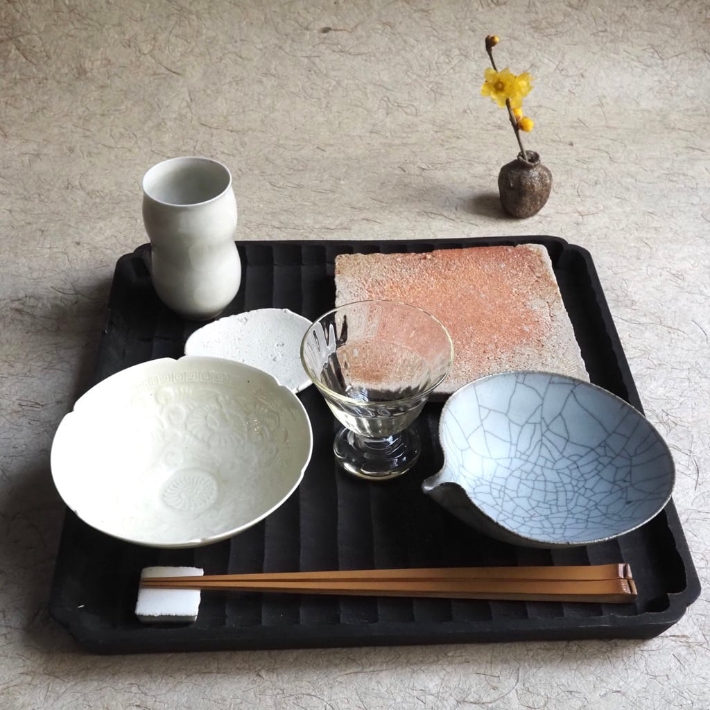 藤本 秀/焼締 淡色角皿