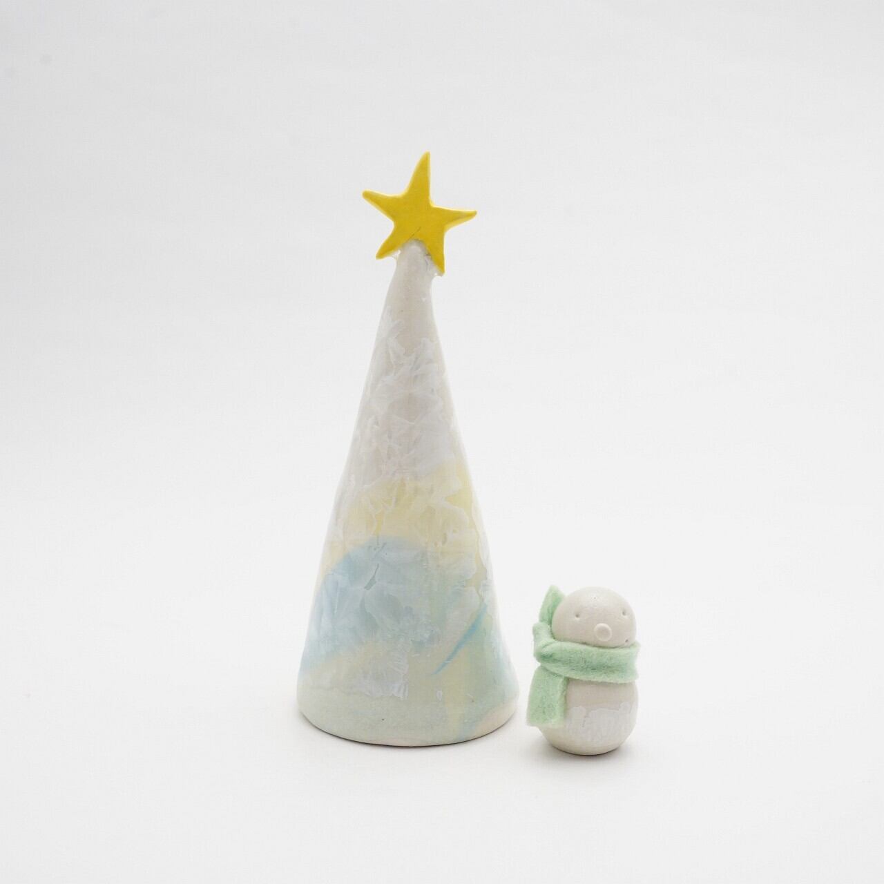 【大雪窯 板東光太郎】雪結晶釉ツリー小 雪だるま付 D