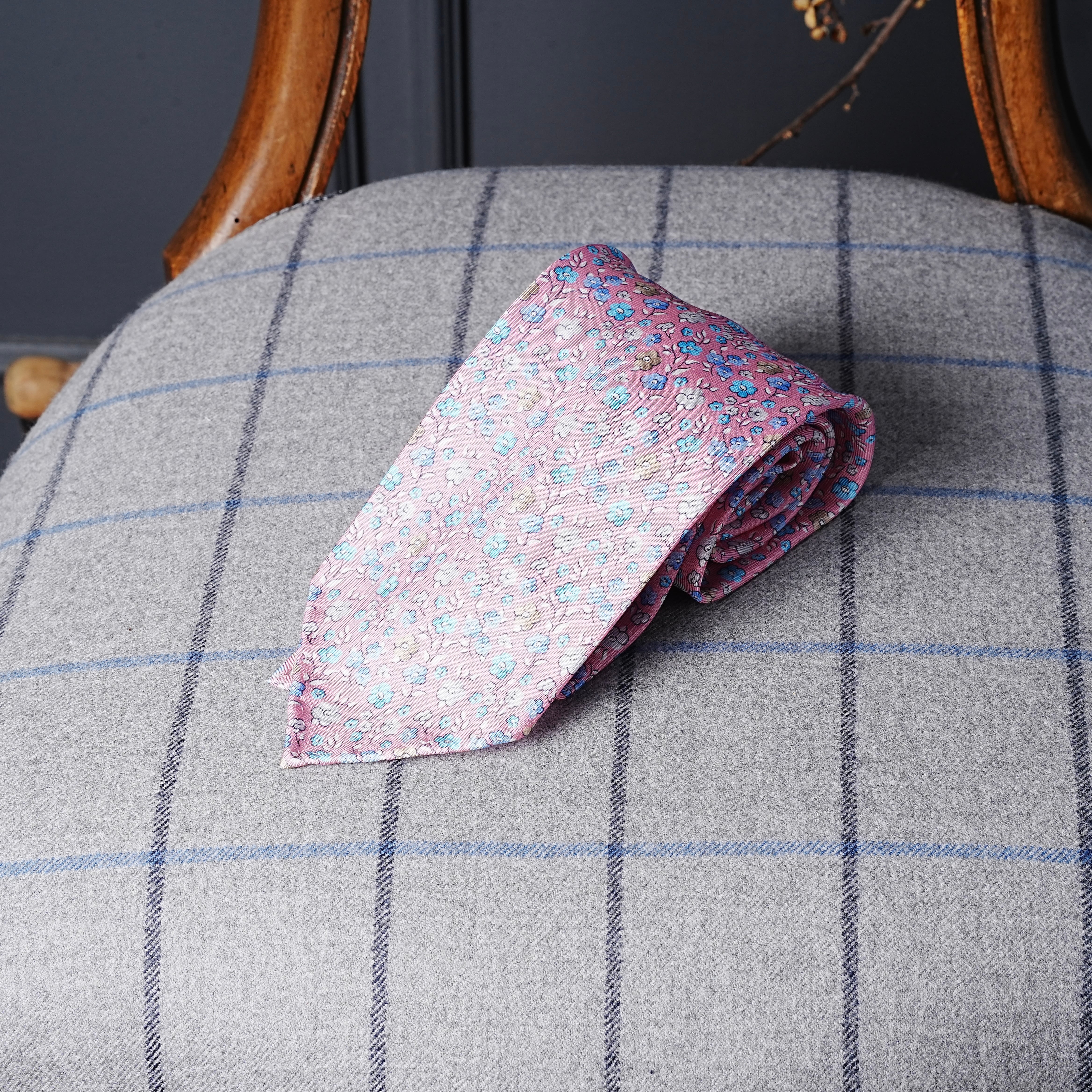 5-Fold Printed Silk Tie:flower pink 1901-25