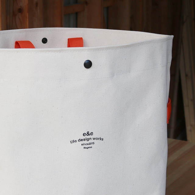 CANVAS STORAGE BAG (white×khaki/orange tape)