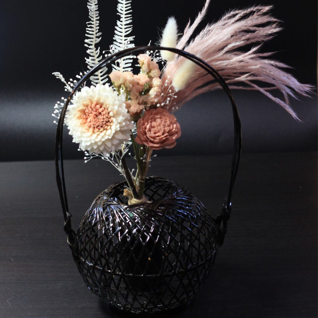 花器 漆器 籠 竹編 籃胎漆器 茶道具 花篭 共箱手付 花籃 籃胎 漆塗 高