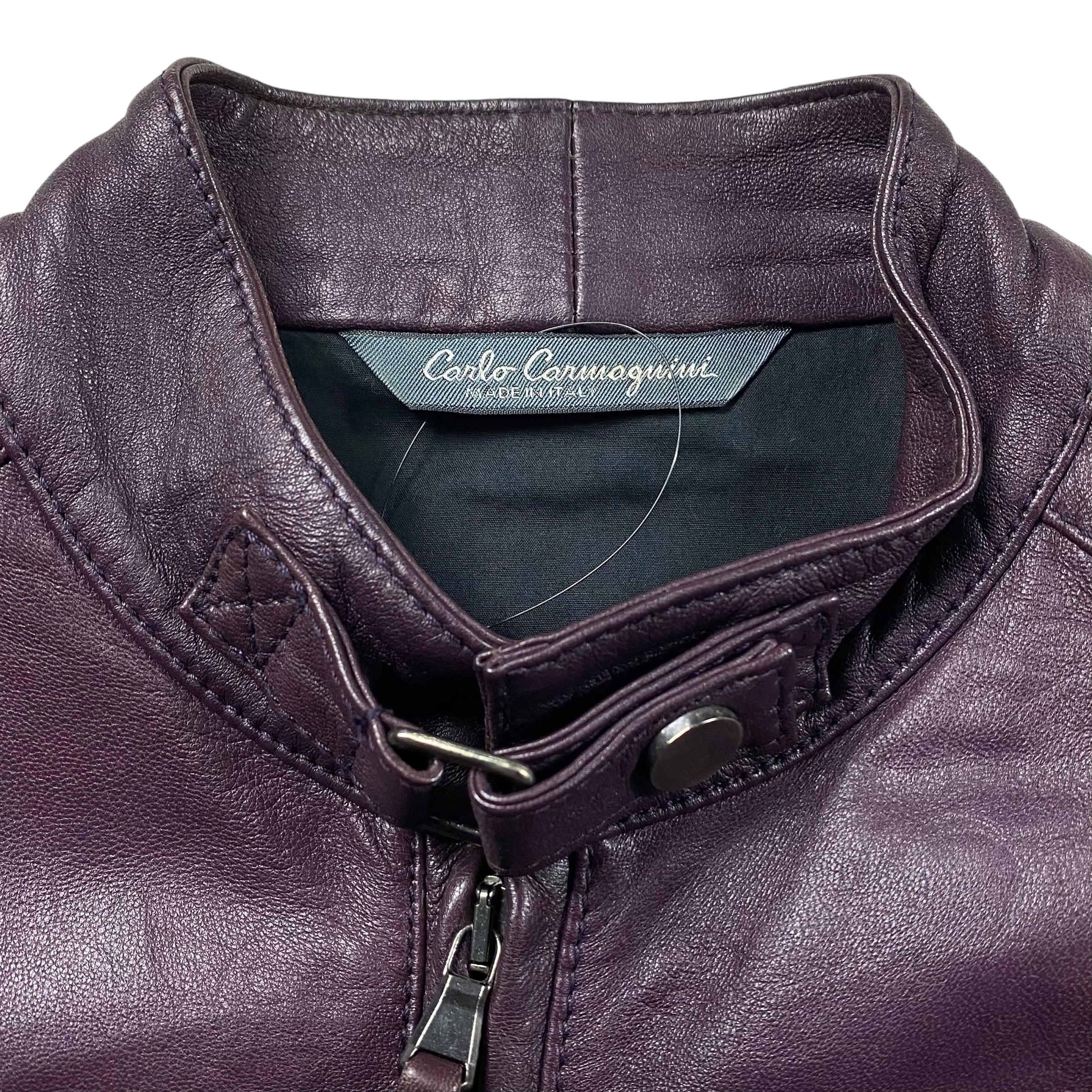 CARLO CARMAGNINI purple leather single riders jacket | NOIR ONLINE