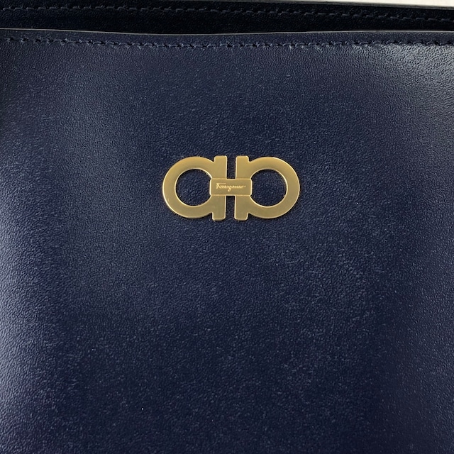 Salvatore Ferragamo サルヴァトーレ フェラガモ ハンドバッグ ネイビー ガンチーニ レザー トートバッグ vintage ヴィンテージ オールド 6faja2