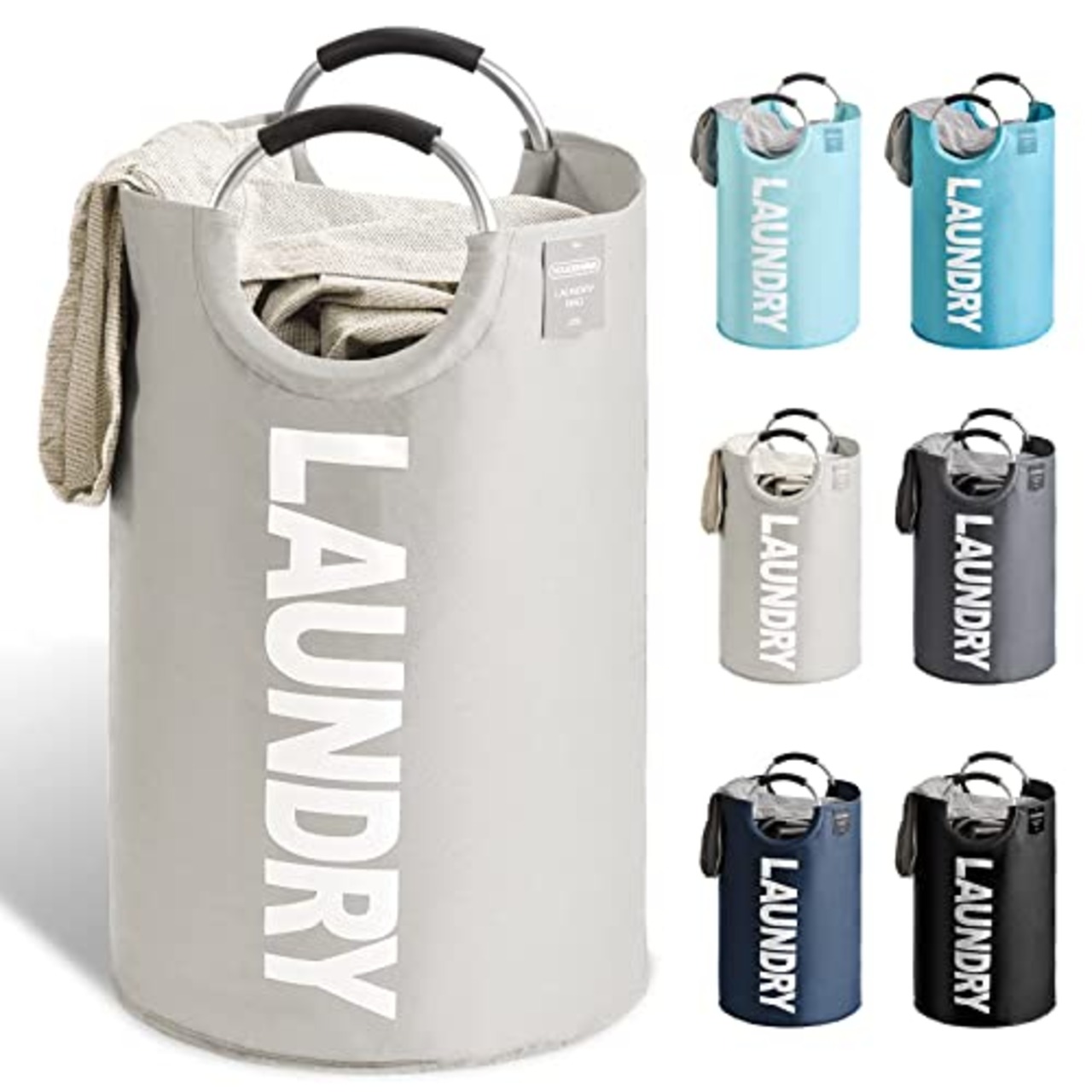 YOUDENOVA ランドリーバスケット 大容量82L せんたくかご 85％防水性 折りたたみ 撥水加工 耐荷重15KG 洗濯物入れ 取っ手付き ランドリーバッグ 衣類収納 寝室 脱衣所 リビング クローゼット内 幅38×高さ72（cm） (ライトグレー)