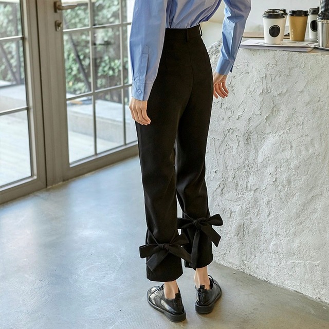 High waist pants with ribbon