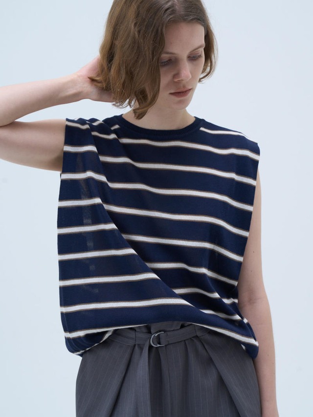 351. Boutique Ordinary / ブティークオーディナリー　Striped Sleeveless Top (ネイビー/ミント)  (BO26-403N)
