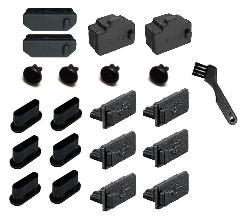 【努力特価】Wave Design シリコン製 ノ−トパソコン用 (USB Type-C対応) 各種 10個×2セット + すき間お掃除ブラシ コンパクト ノ−トパソコン用 (USB Type-C対応) 各種保護カバー 合計20個入 セット 〜 ご愛用品を傷つけない + タブレット、電子機器等 合計5種類の 各コネクタカバー メス 防塵 防砂 紛失防止 10*2セット (20個セット 黑)