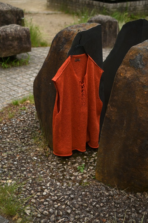 obafer / Exclusive 和紙Lace up vest (Orange)