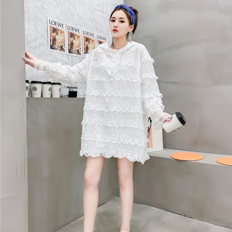 サマースタイルジャカードフードドレス ルーズトップス 大きめサイズ 夏物 ミックスインファッション27467726521