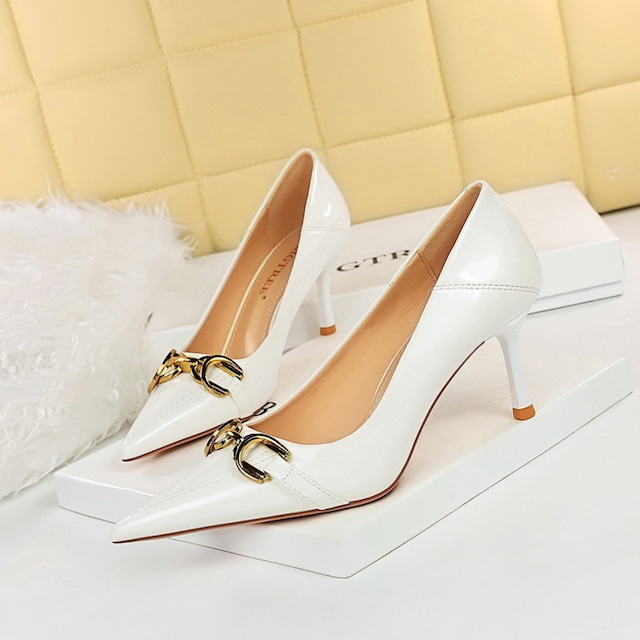 Pointed toe elegant chain strap pumps ( 5color )