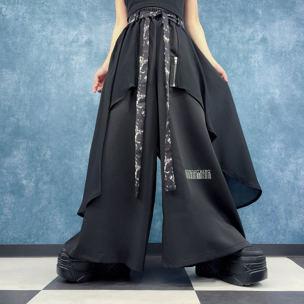 FLAP LAYERED ZIP WIDE PANTS【SHADOW ROSE STRAP】 | NIER CLOTHING