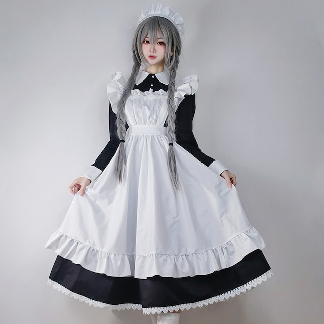 With U ゴスロリ系 ゴシック ロリィタ メイド服 クラシカル ワンピ エプロン 甘め  コスプレ コンカフェ メイドカフェ 秋葉系