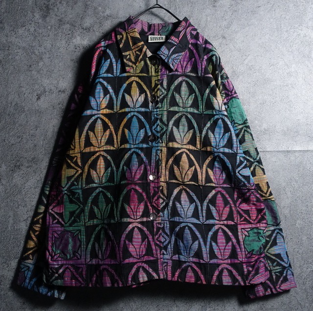 “CHICO’S” Multicolor Gradient Geometric Embroidery Design Jacket