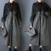 バイカラー ロング シャツワンピ 00300