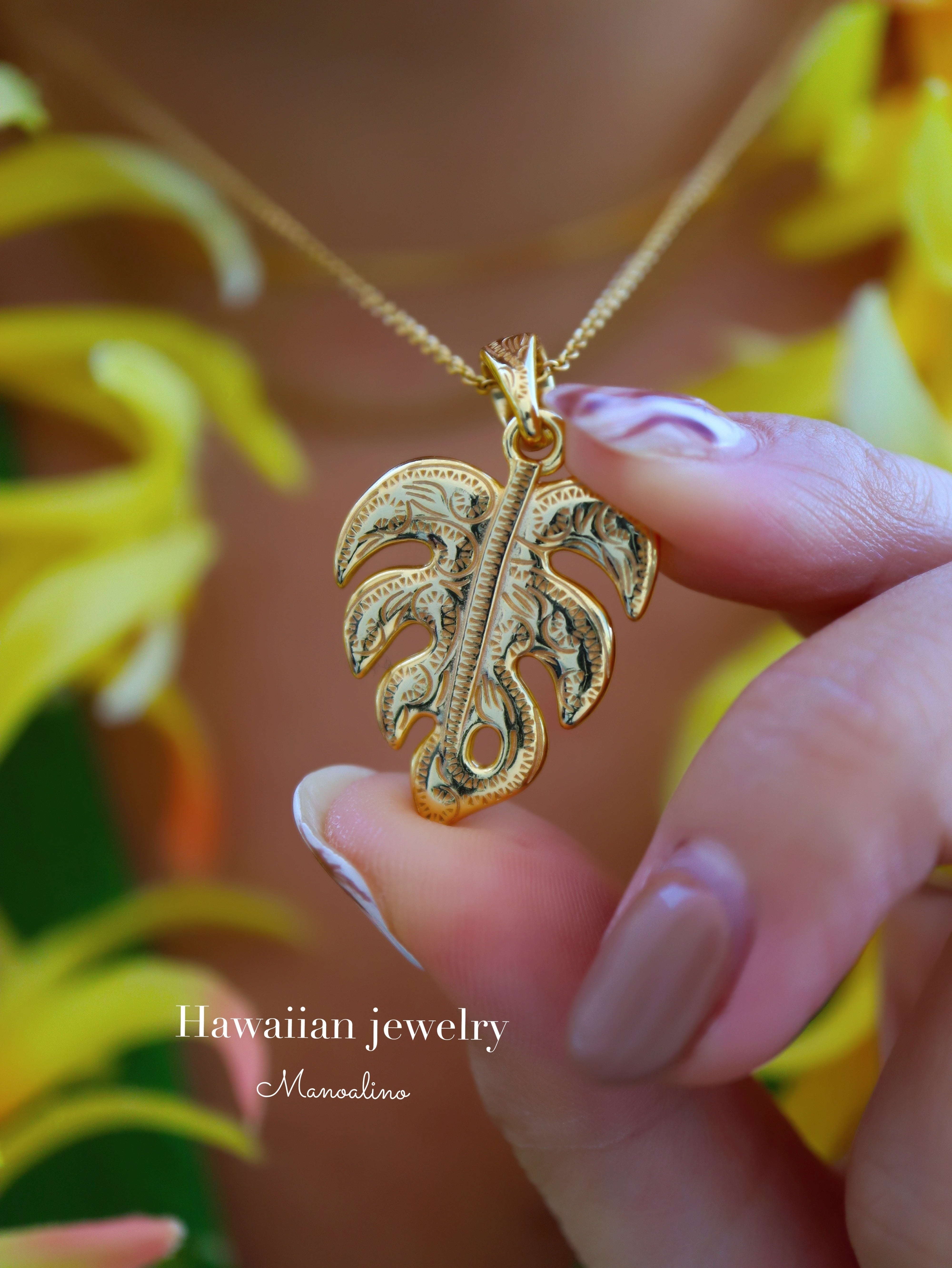 Large】Monstera necklace Hawaiianjewelry(ハワイアンジュエリー