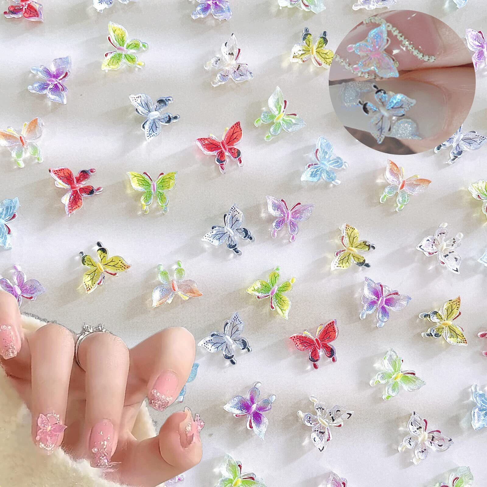 新春セール】ネイルパーツ 蝶々 約60個セット 3D 立体 夜光 蝶 ネイル