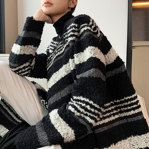 【モノトーンマルチボーダーコート】ロングコート モノトーン