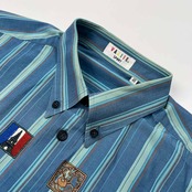 VAZIIE SPORT バジエ スポーツ 刺繍入り ストライプ 半袖シャツ サイズ 48 /メンズ/日本製