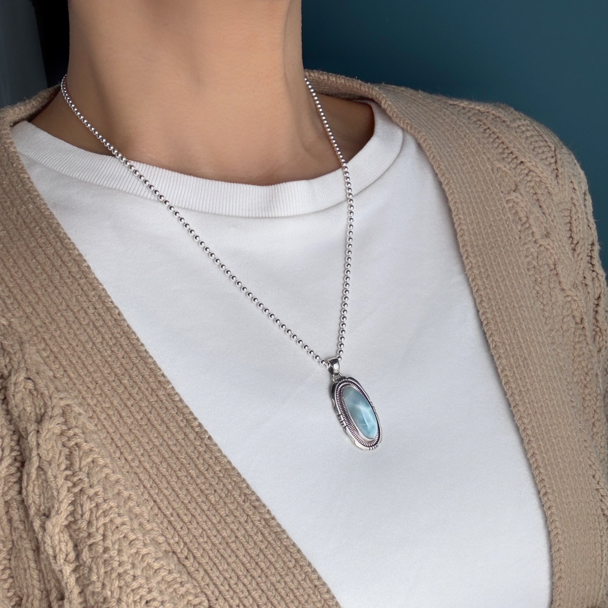Indian Jewelry 》一点物 ラリマー ロングオーバル ペンダント