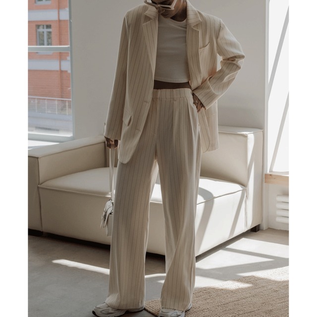 ストライプ柄 ワイド フルレングス パンツ　JC0238