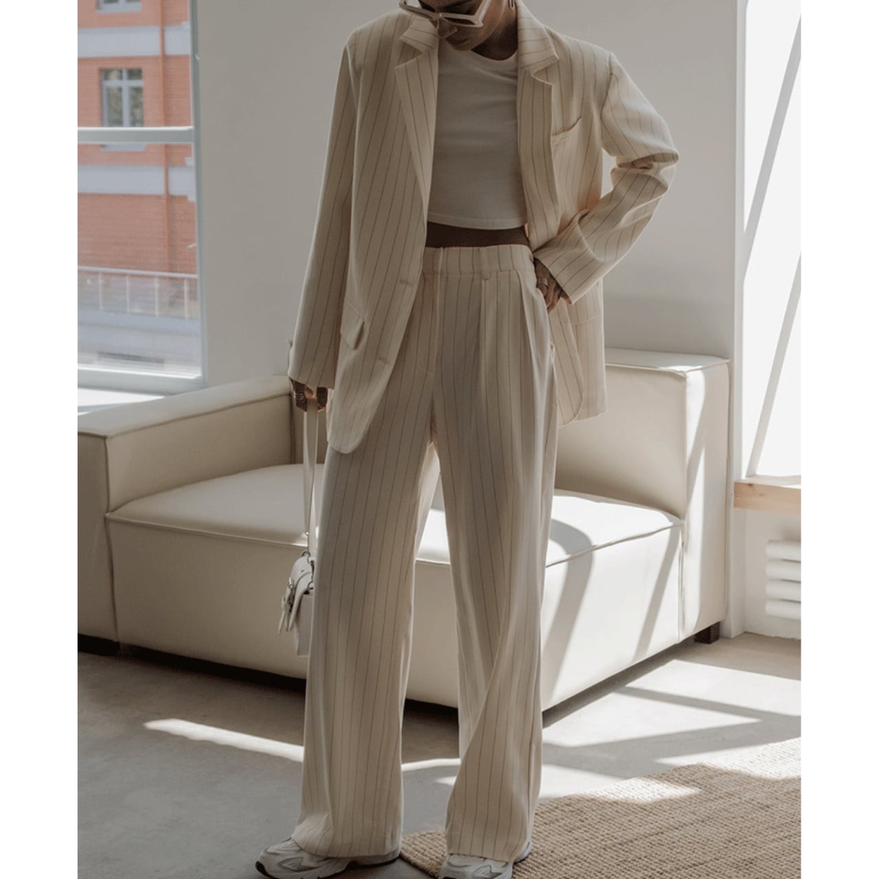 ストライプ柄 ワイド フルレングス パンツ JC0238