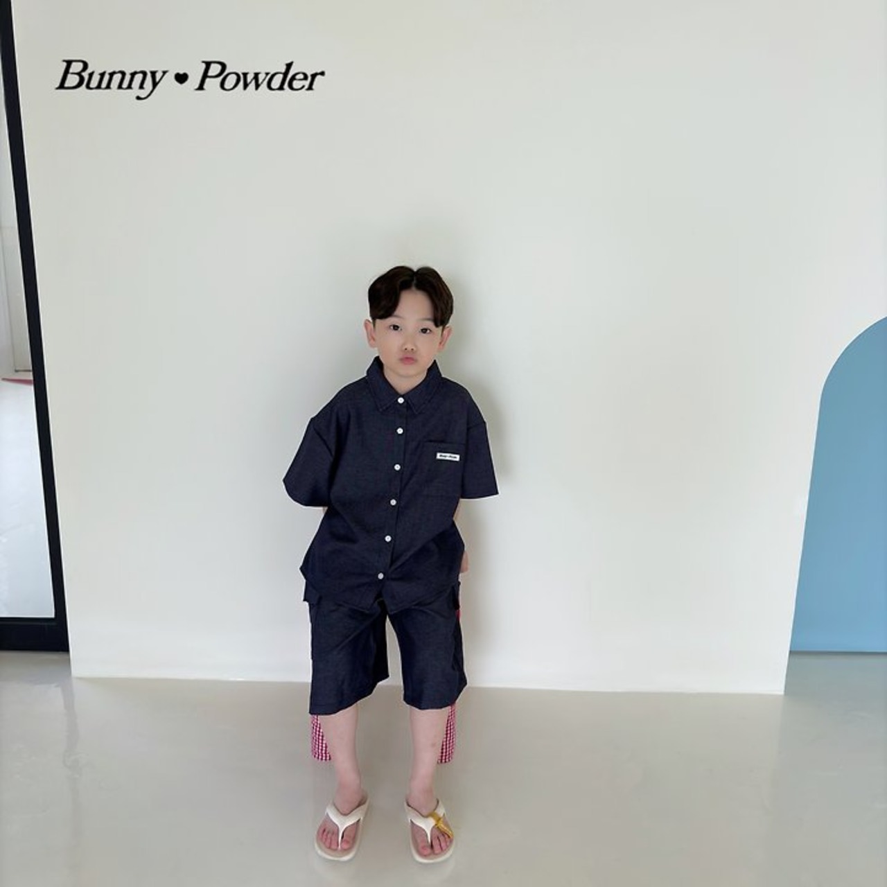 [Bunny Powder] Feature) Denim Short-sleeve Shirt / [버니파우더] 기획)데님반팔남방