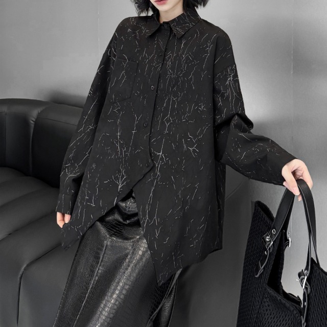 Asymmetrical Crack-Patterned Shirt　H0190