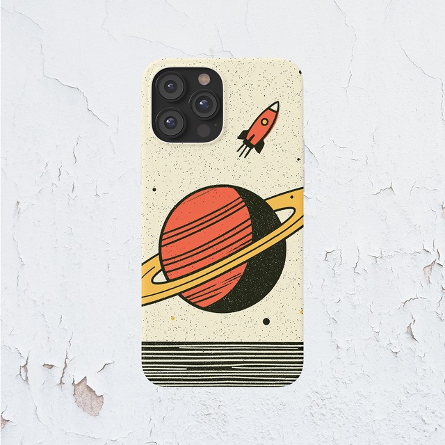 受注生産 iPhoneケース 土星と小さなロケットの宇宙柄｜スペースエイジ RFSP007B