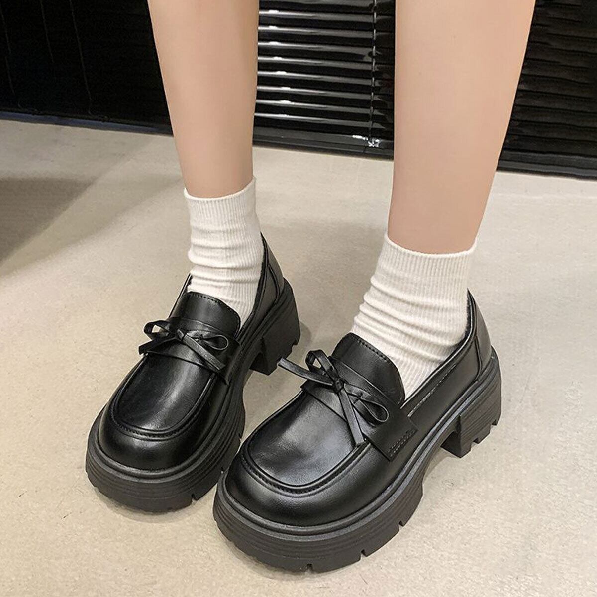 リボン ローファー PUレザー レディース 韓国 シューズ 大人 学生 通勤 通学 きれいめ カジュアル シンプル 歩きやすい チャンキーヒール 大人可愛い 大人女子