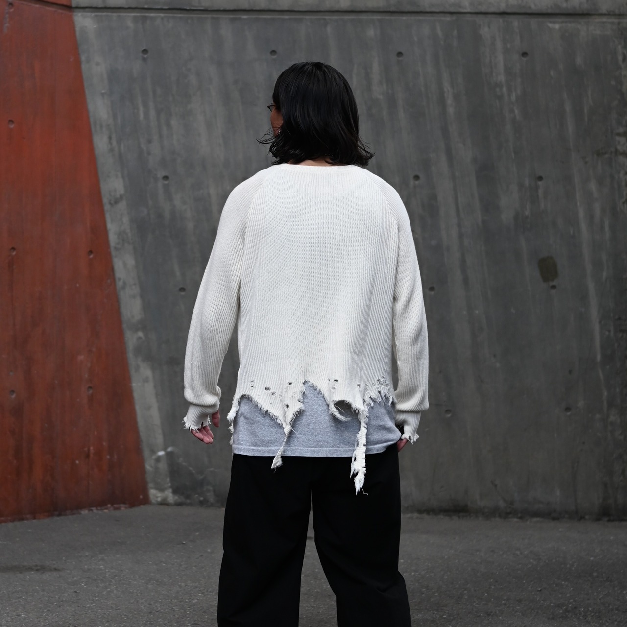 Leh(レー)GANKO別注×damage waffle L/S sweater コーディネート