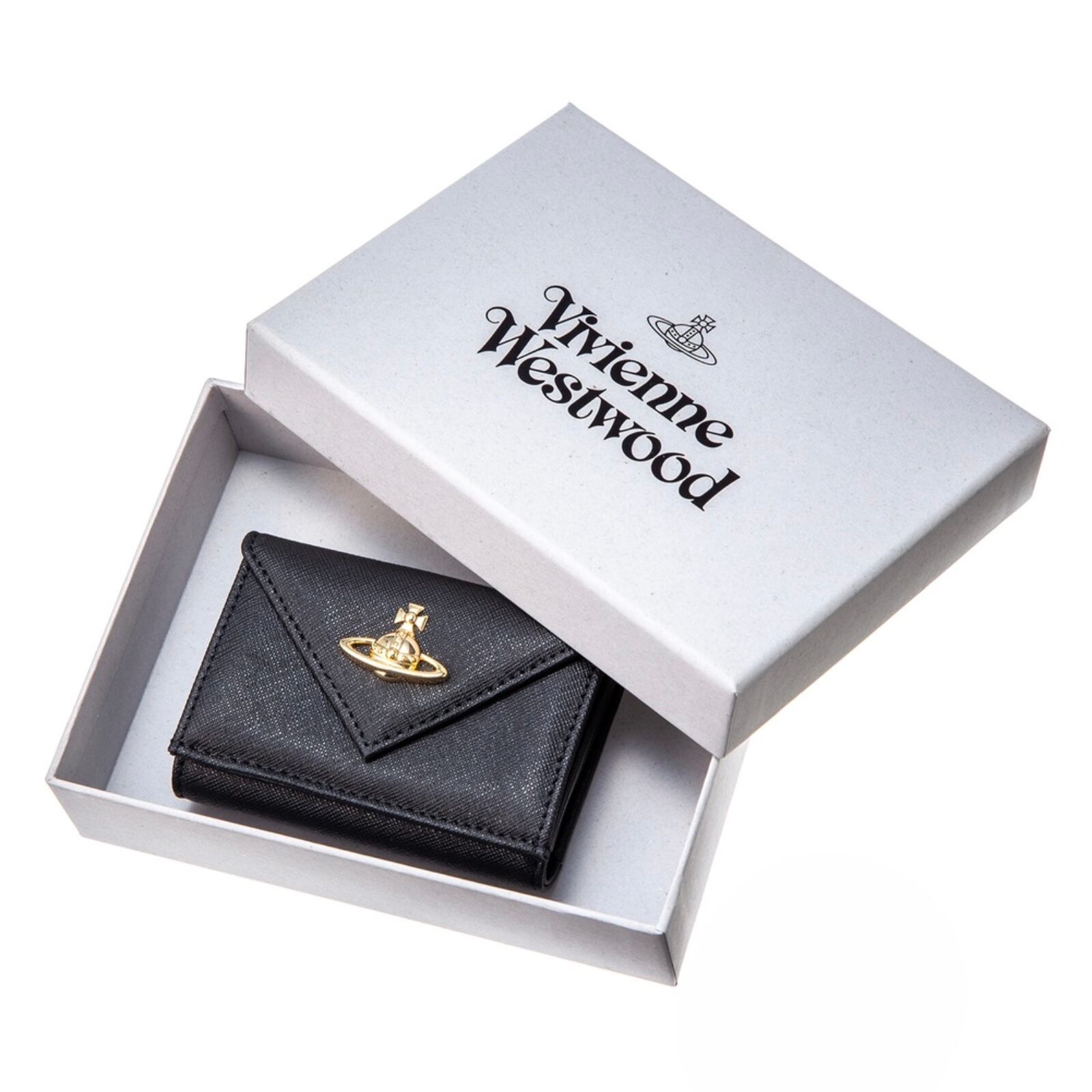 箱付き◆Vivienne Westwood 金色ロゴがま口財布◆black正規品