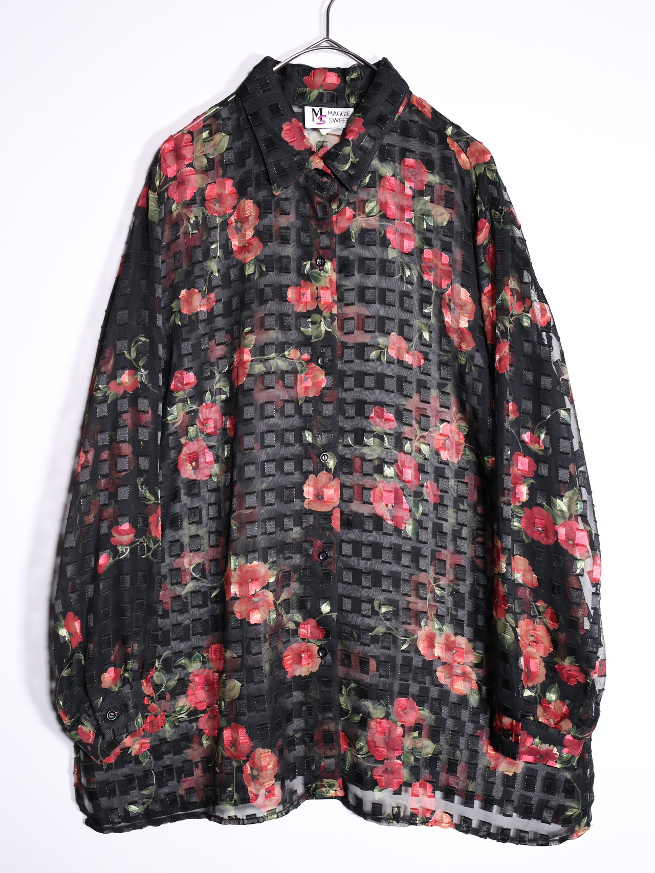 beautiful flower pattern over size sheer shirt - 7