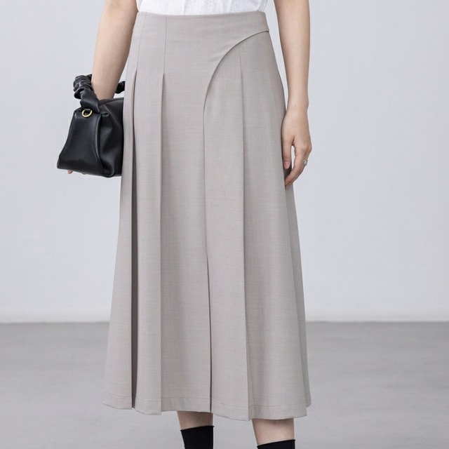 アシンメトリー切り替えフロントプリーツスカート　　0323