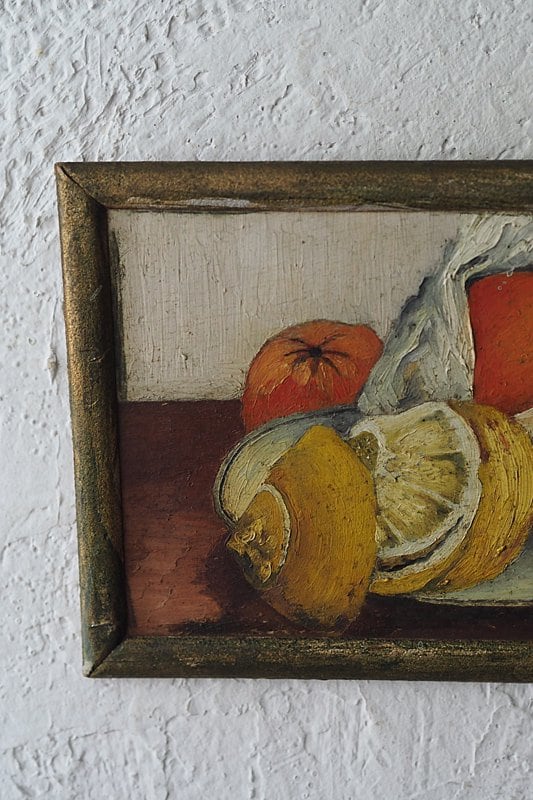 柑橘、トマト並ぶ静物画-antique still life oil painting