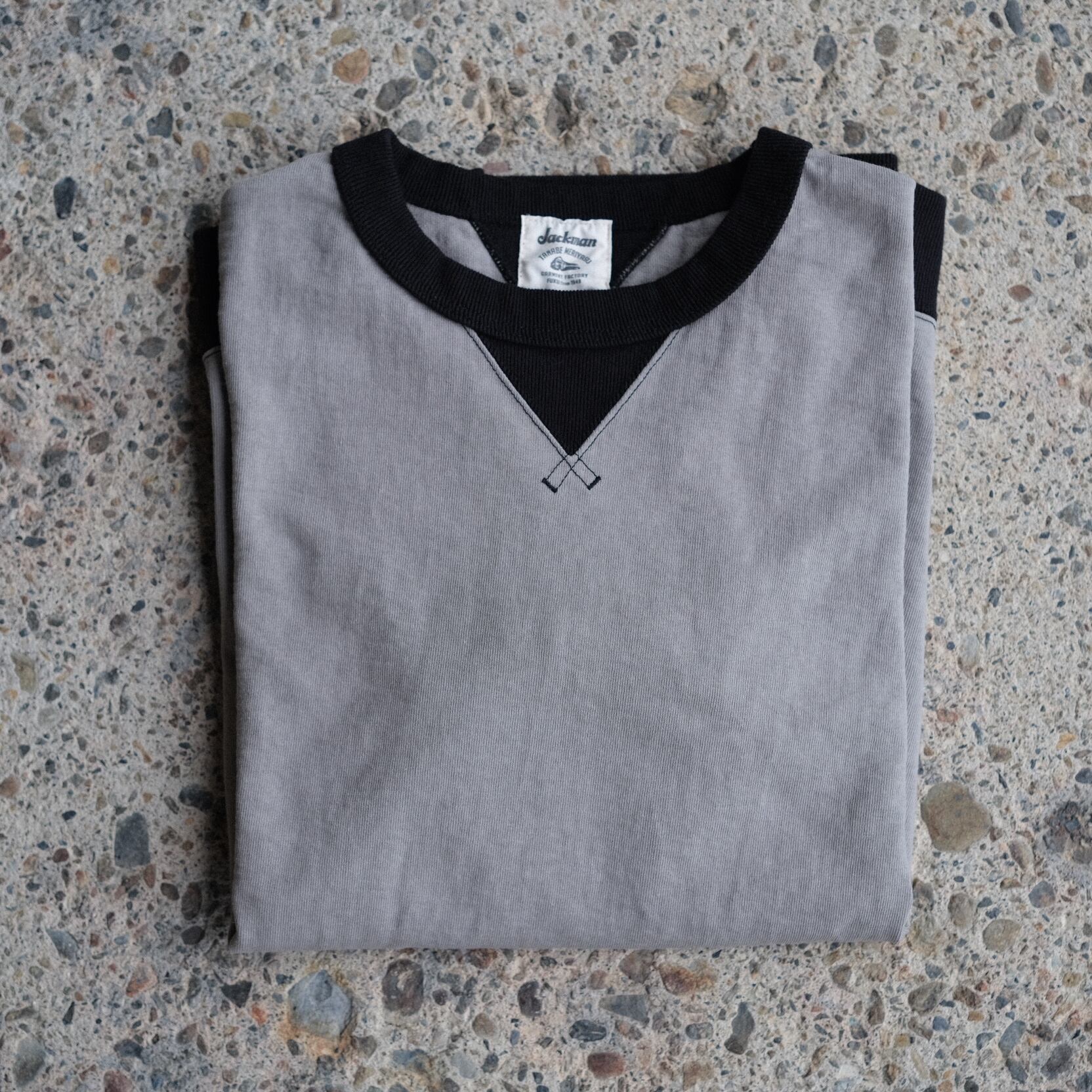 【Jackman】 Dotsume Rib T-Shirt Lizard Gray x BK