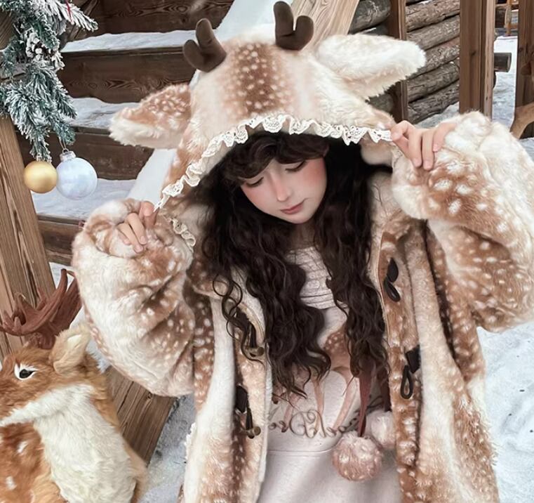 ロリータファッション 甘ロリ フード付き ダッフル風 フェイクファー