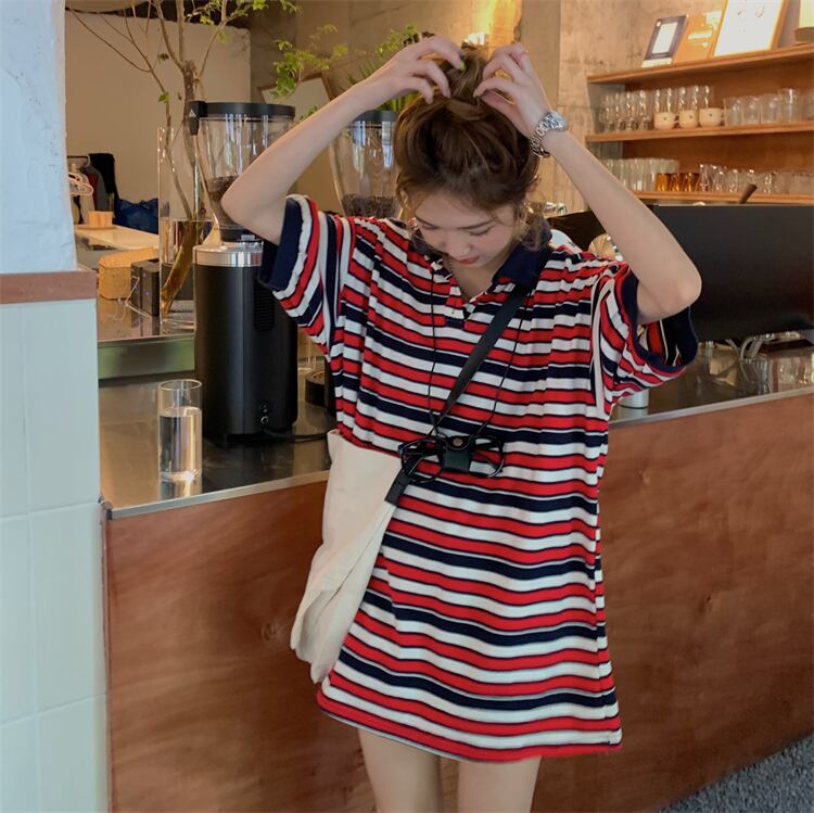 サマールーズカラーストライプTシャツ 夏物 モンロー66823986463