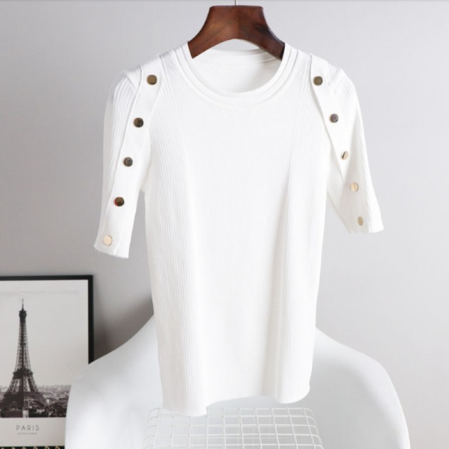 ショルダーボタンリブニット　　22279